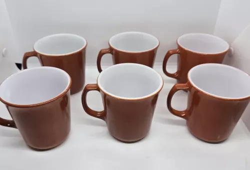 PYREX Coffee Mugs Tea Cups Pumpkin Burnt Orange Set 6  VTG MCM FALL