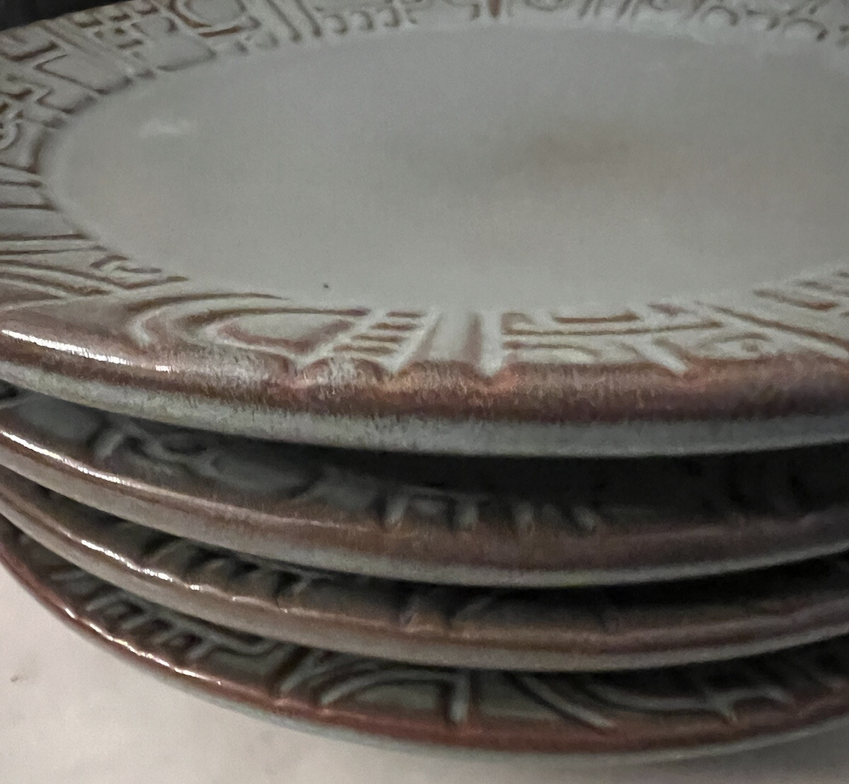 Set of 4 Vintage Frankoma Pottery Salad Plates 7G Mayan Aztec
