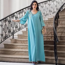 Elegant Women Islamic Kaftan Maxi Dress Abaya Muslim Evening Party Gown Moroccan