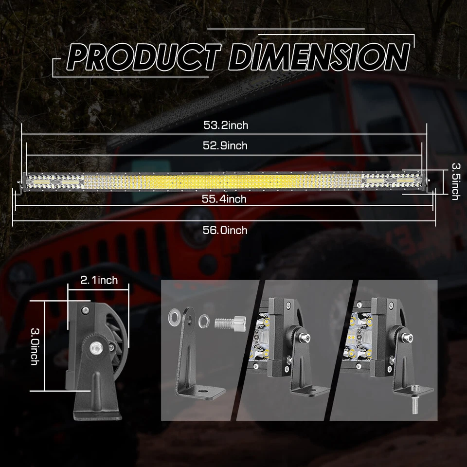 54"Inch 1188W Quad Row Curved LED Light Bar Spot Flood Combo Offroad FOG +Wiring - Imagem 2 de 4