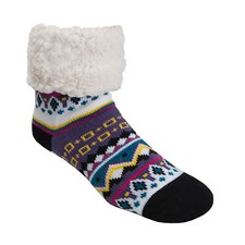 Pudus Cozy Winter Slipper Socks Women  Men w Non-Slip Grippers Faux Fur Sherpa