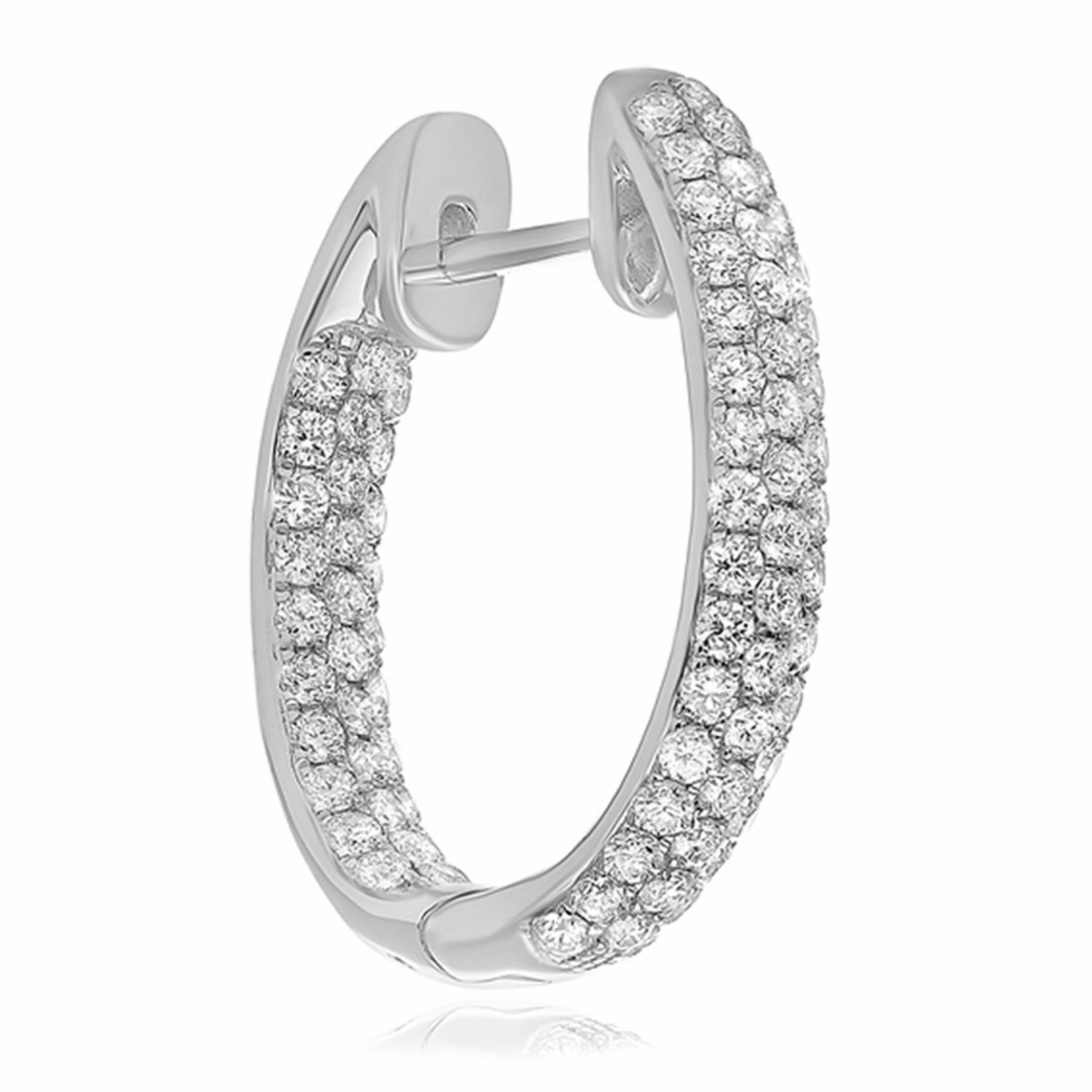 FILA ORECCHINI PENDENTI HUGGIE CERCHIO INTERNO ORO BIANCO 14KT DIAMANTE 1 22 CT TRE FILE
