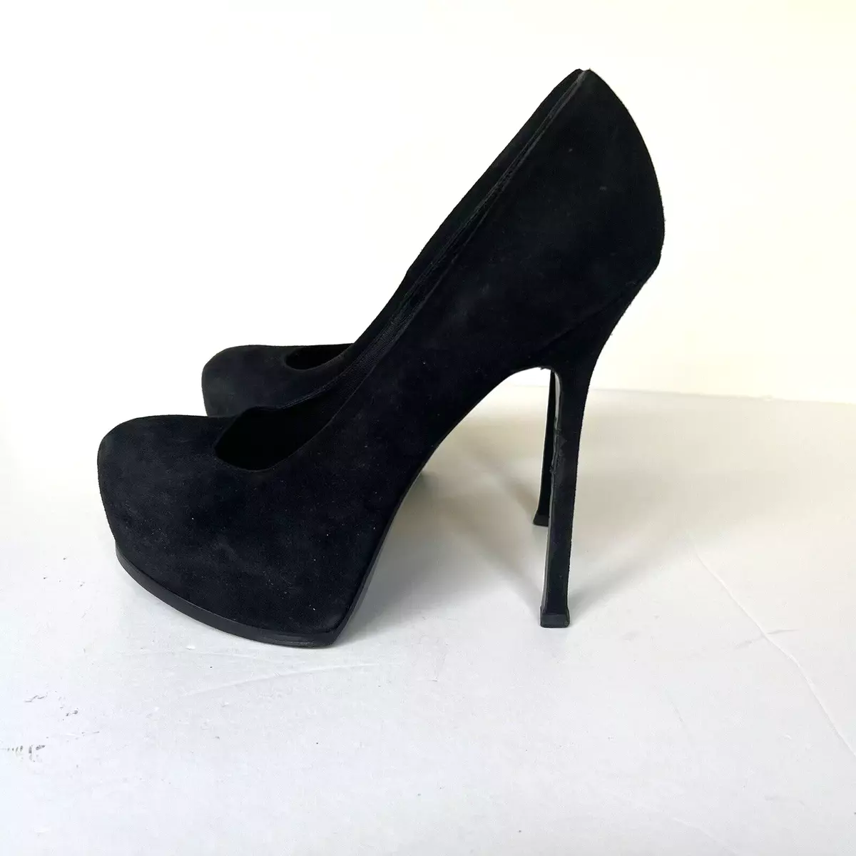 Yves Saint Laurent Tribtoo Black High Heel Suede Shoes Platform Pumps 41