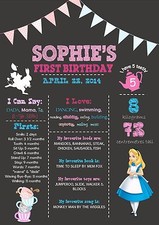 YEAR of 1st Milestone Chalkboard Birthday Print Alice In Wonderand