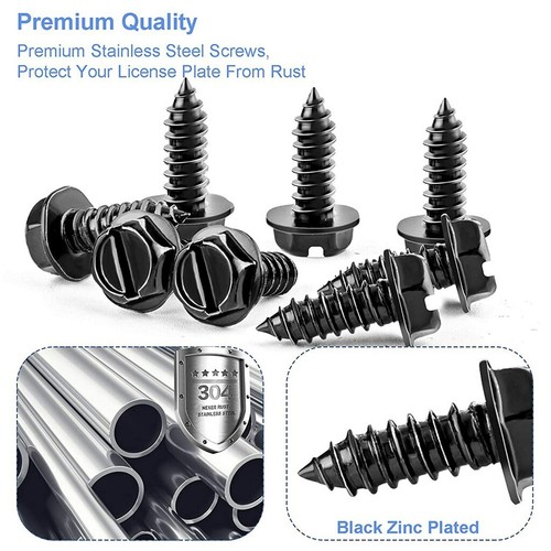 8 Black License Plate Screws Stainless Steel Bolts Caps Car Dealer