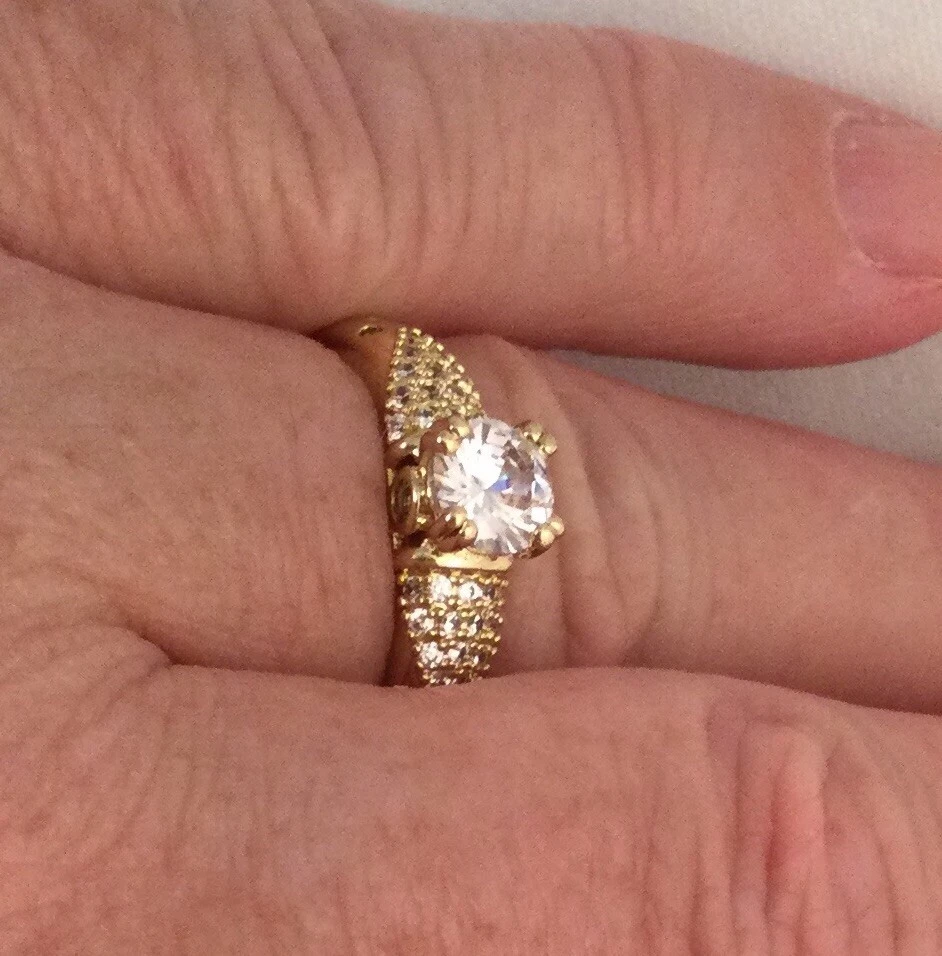 Joyería Vintage Anillo Oro Amarillo con Diamante Redondo Joyería Antigua Deco Talla 9 Foto 3 de 4