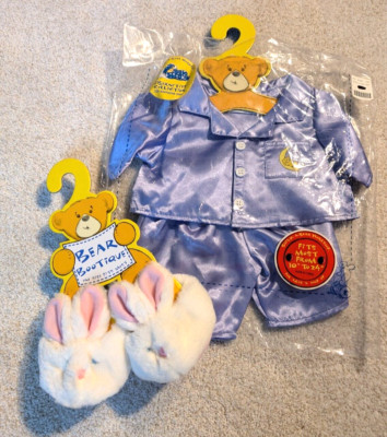 Build A Bear Purple Lavender Satin Moon PJs Pajamas Outfit Bunny Slippers