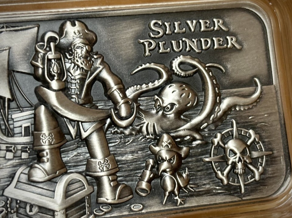 Postal Express Mint 2 oz High Relief Antiqued .999 Silver Plunder Bar
