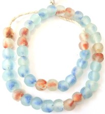 Amazing Blue mixed Handmade Krobo recycled Glass African trade Beads-Ghana