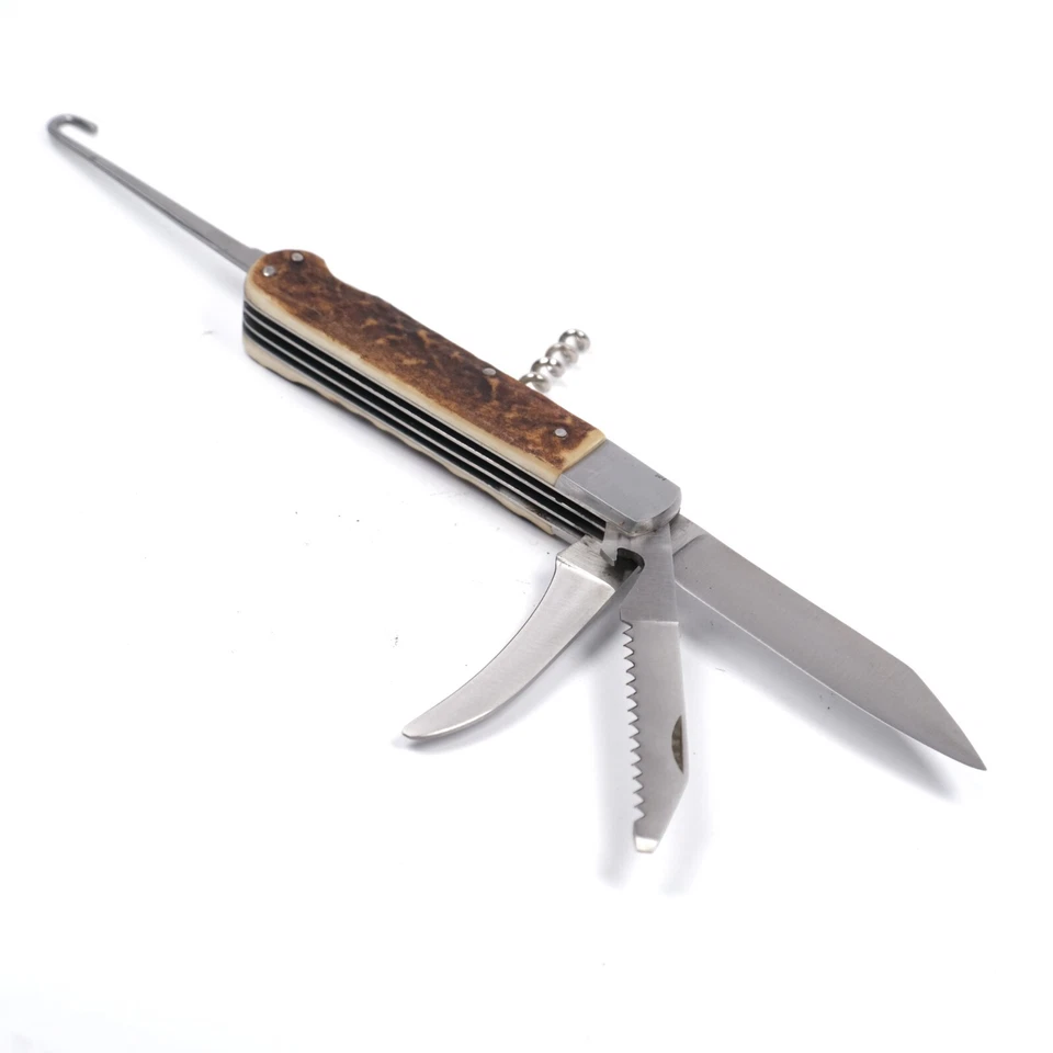 VTG OLD RARE GERMAN FORON STAG HORN SPORTSMAN HUNTING MULTI FOLDING POCKET KNIFE - Image 4 of 4