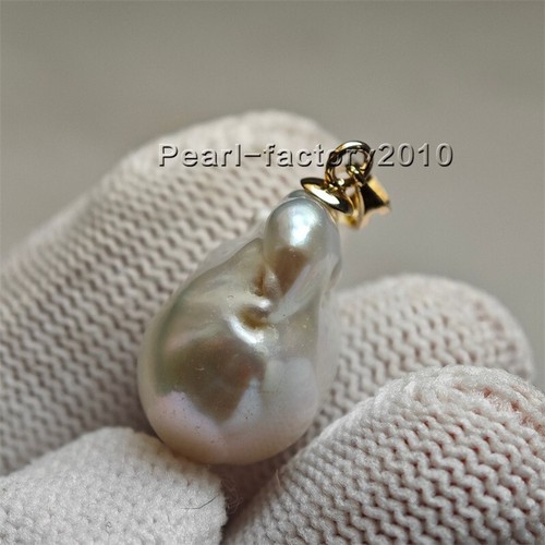 Baroque 20x13mm natural south sea pearl pendant 14K Yellow Gold #C056 - Picture 3 of 4