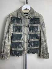 Harley Davidson Vintage Soft Leather Jacket- Tassel & Studded - Size Xs - Grey