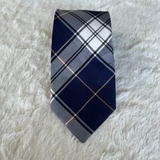 Tommy Hilfiger Navy Blue Plaid Peach accents Silk Neck Tie - 100 Silk - L 63"