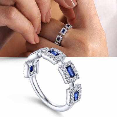 Women Pretty 925 Silver Engagement Rings Cubic Zirconia Jewelry Size 6-10