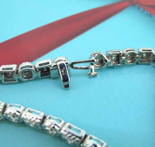 1.83 ctw Diamonds Round Cut 14k White Gold Round & Square Links Tennis Bracelet - 第 4/7 張圖片