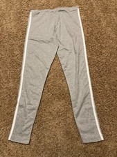 Small Womens Adidas Trefoil Logo Three Stripe Cropped Leggings Gray White X51416