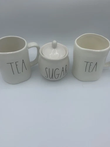 Rae Dunn SUGAR Lidded Jar Bowl By Magenta with (2) TEA Mugs