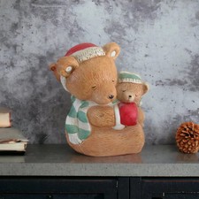 Vintage 90s Ceramic Christmas Mama and Baby Bear Night Light, Made in Taiwan ROC