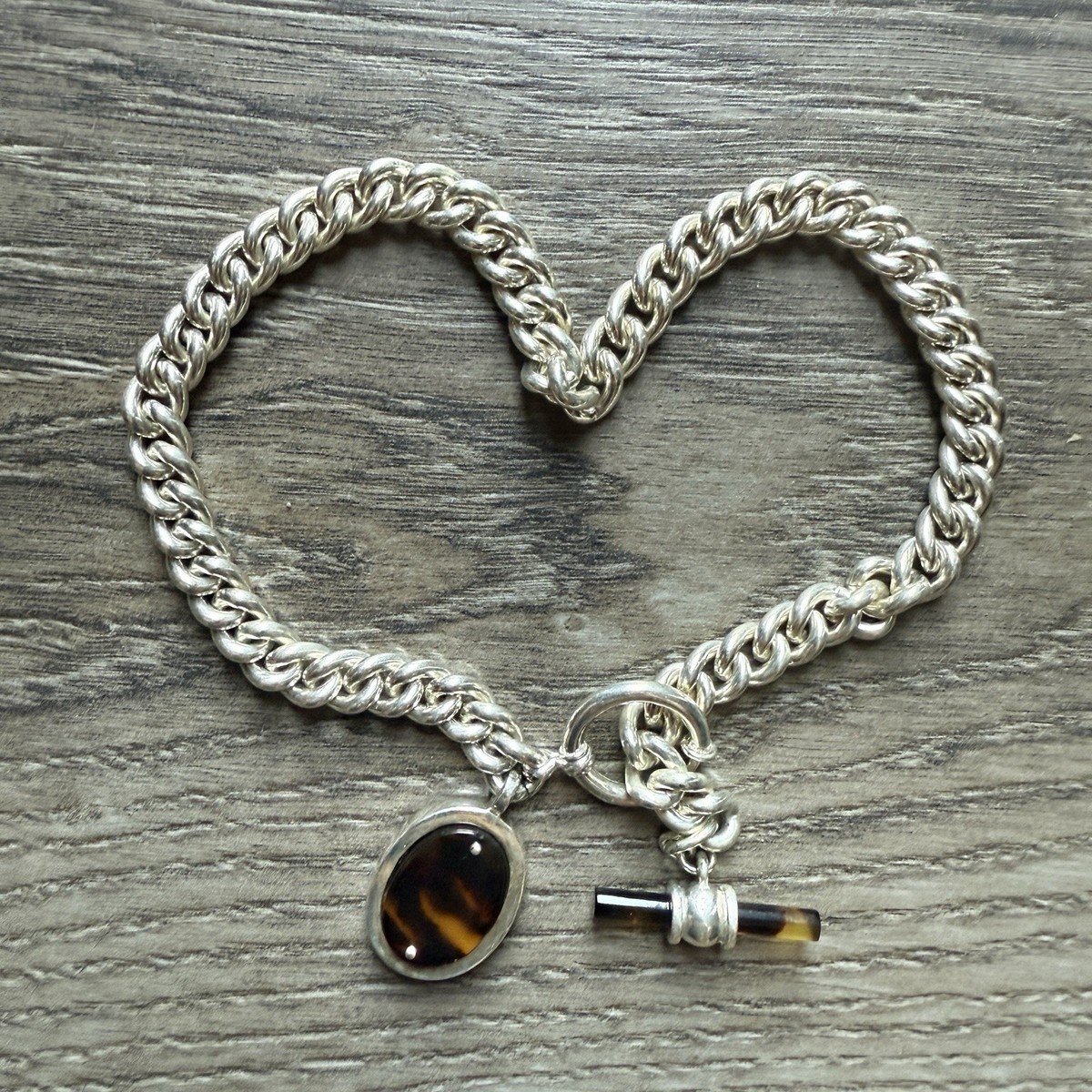 VTG RALPH LAUREN 2.8 Oz Silver Pocket Watch Fob Chain 14” Tortoise Shell HEAVY