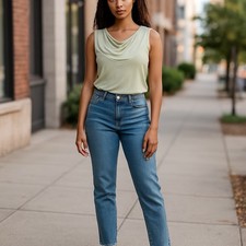Cache Y2K Sz M Silk Blend Green Sleeveless Stretch Tank Top
