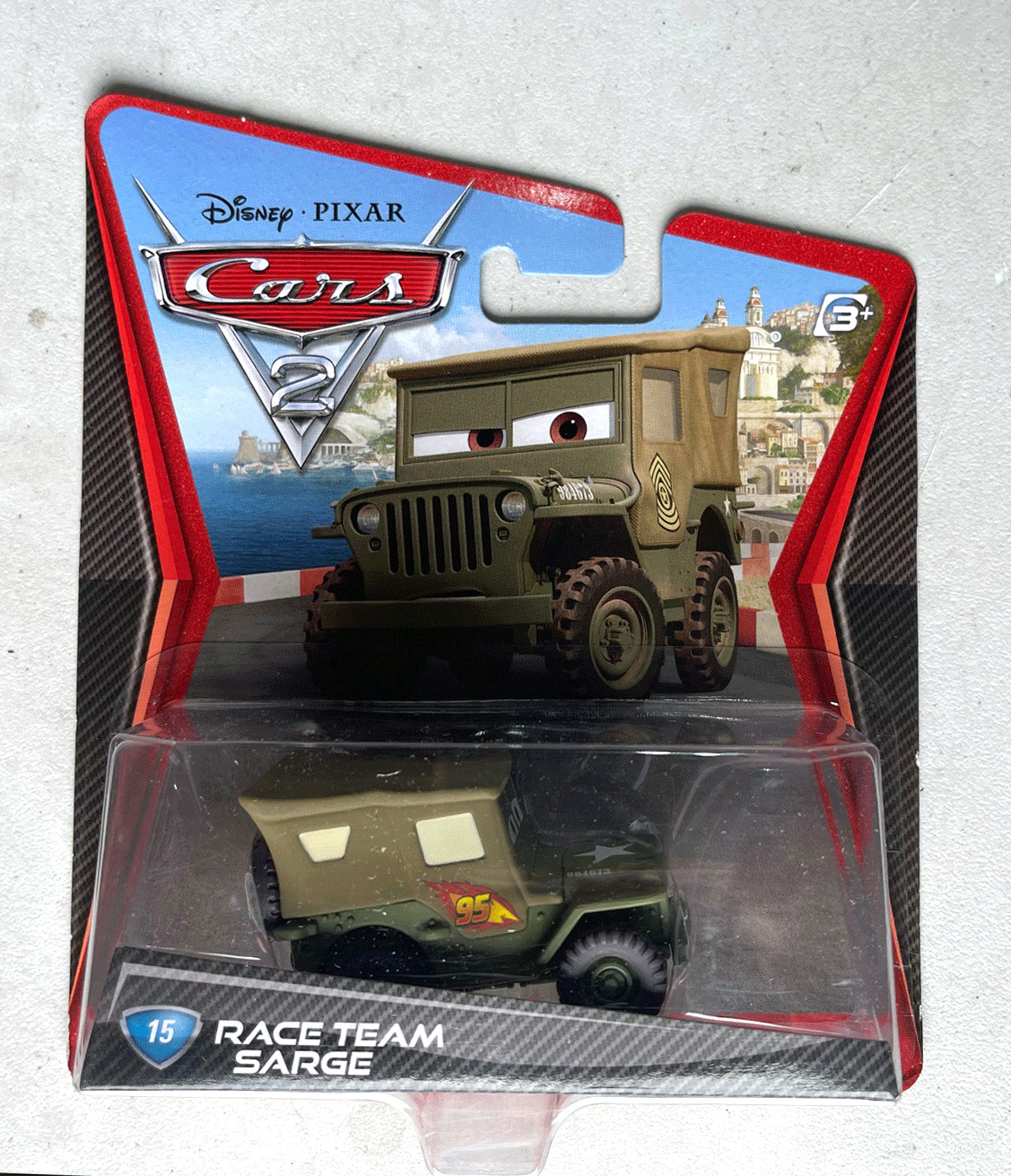 Disney Pixar Cars 2 -  #15 Race Team Sarge 1:55 Diecast NEW Imperfect Packaging