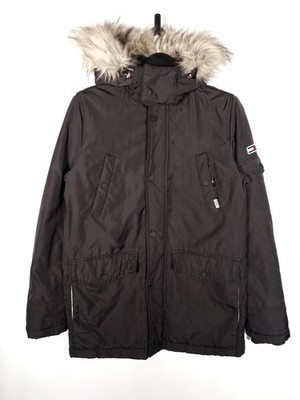 Tommy Hilfiger Technical Parka Gr. Small Herren Schwarz Kunstfell Kapuze Winterjacke