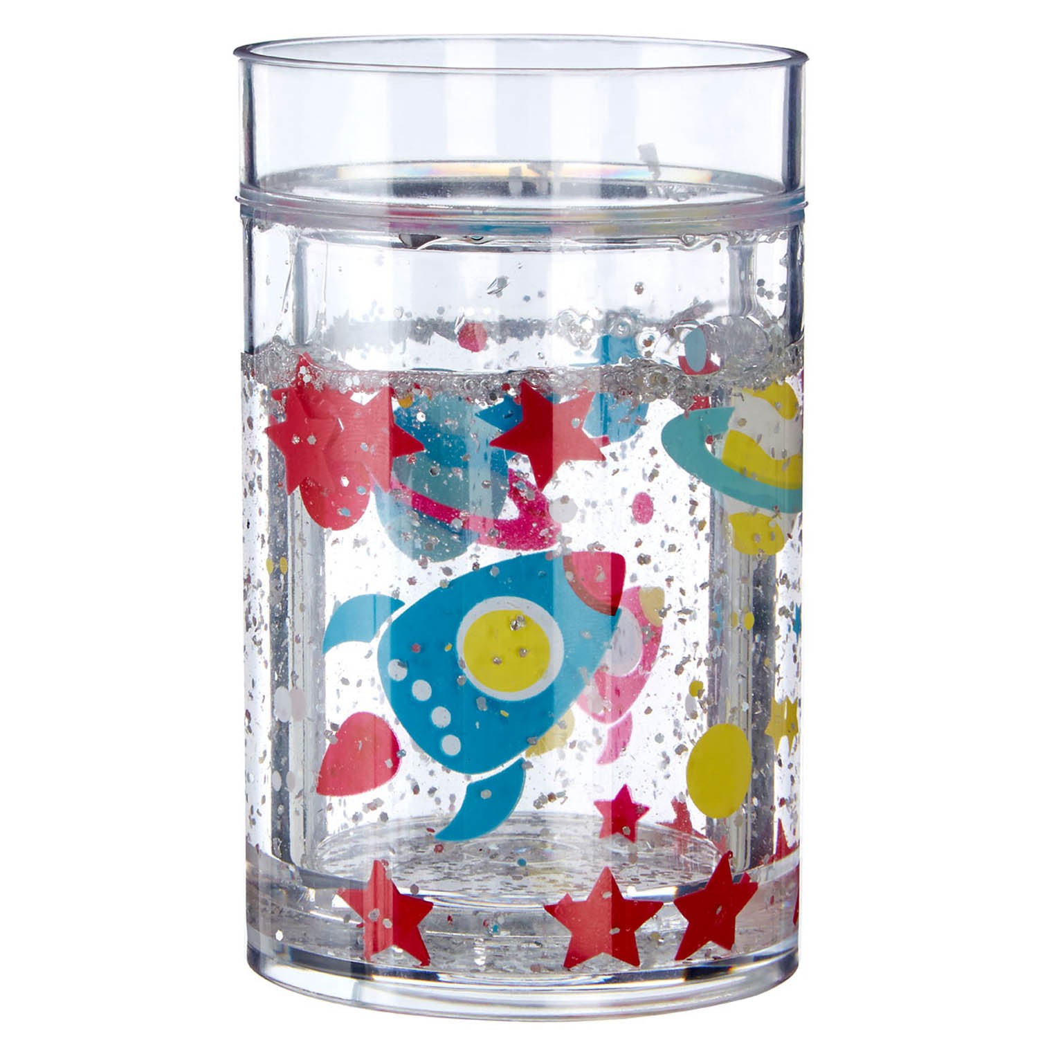 Mimo Cosmic Rocket Space Design 200ml Kids Clear Plastic Drinking Cup Tumbler