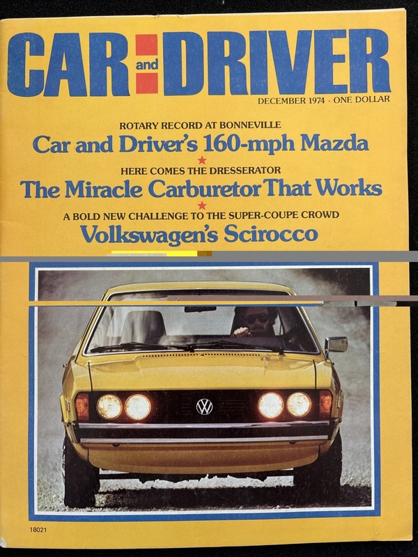 Car and Driver Magazine December 1974 VW Scirocco, Pinto Squire,Chrysler Windsor