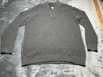 LL Bean Sweater Mens LT Gray Organic Cotton Waffle Knit Quarter Zip Mock Neck