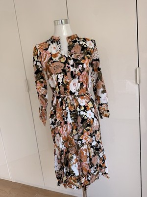 ICHI Kleid Gr. 38 Blumenkleid Midi Boho Sommerkleid mit Bindegürtel