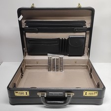 Heritage Black Expandable Leather Attache Locking Combination Briefcase