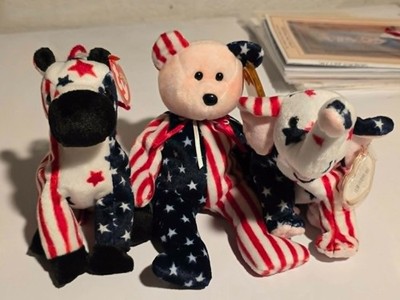 Ty Beanie Babies Patriotic Lot Spangle Bear Horse Righty Elephant USA Vintage