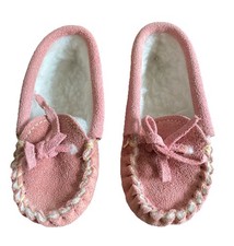 Vintage Baby Moccasins Shoes Pink Leather Fleece Lined Size 3