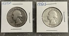 1937 P, 1950 S WASHINGTON QUARTERS, CIRCULATED, UNGRADED