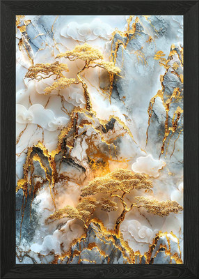 Golden Tree Mountain Kunst Gerahmtes Wandbild Poster Leinwanddruck Bild