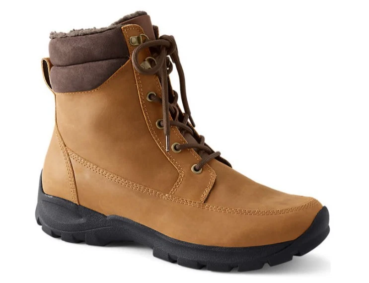 Men's Snow Boots Lands end Leather Insulated Caramel UK7 Authentic RRP £140