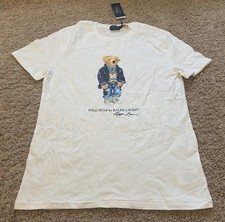 NWT Men  s Polo Ralph Lauren Preppy Polo Bear Graphic White T-Shirt Medium 