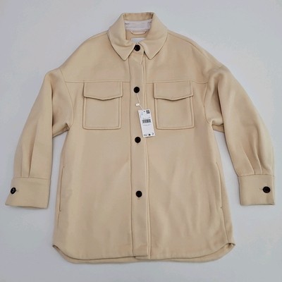 Women's Mango Long Wool Blend Overshirt Coat in Pastel Yellow, Size Small Nice