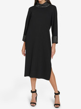 Calvin Klein Womens Mock Neck Embellished Sheath Midi Dress Black CD4W2EX0 Small