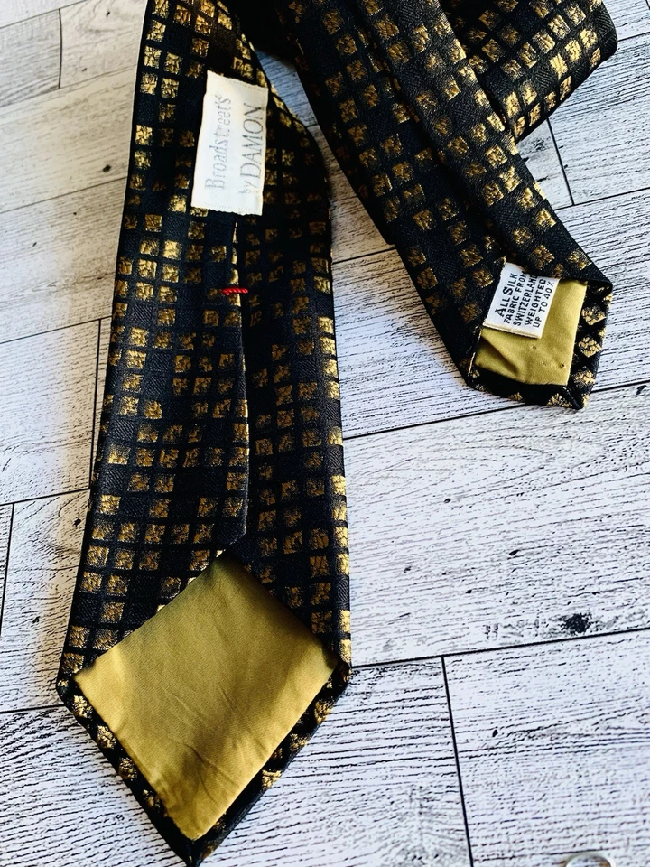 Corbata de diseñador Broadstreet’s By DAMON negra dorada para hombre 100 % seda ¡Envío RÁPIDO! Foto 3 de 4