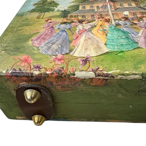 Cartera vintage años 50 asas de baquelita decoupage caja de madera pintada Hong Kong - Imagen 12 de 15