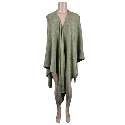 Pour Vous Peru Baby Alpaca Silk Ruana Wrap Shawl Sage Green Marled Knit Draped