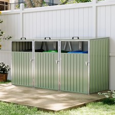 Large Triple Wheelie Bin Storage Metal Store Cover Garden Rubbish Dustbin 3 Shed
