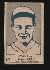 1928 W513 #62 Waite Hoyt HOF New York NY Yankees Strip Card, creased