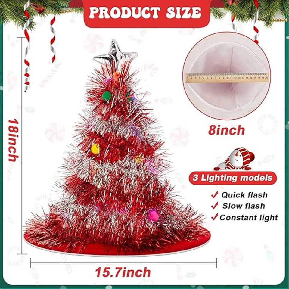 Divertidos sombreros de Navidad para adultos brillantes iluminados sombreros de Papá Noel para utilería de fiesta Foto 3 de 4