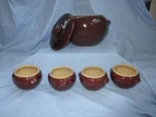 Rare Vintage McCoy U.S.A. Bean Soup Crock Pot Terrine w/ Lid and small bowls