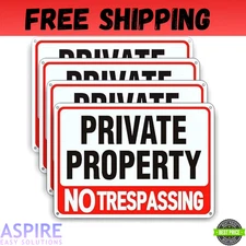 4 Pack Large No Trespassing Signs Private Property, 8X12 Inch Rust Free Aluminum