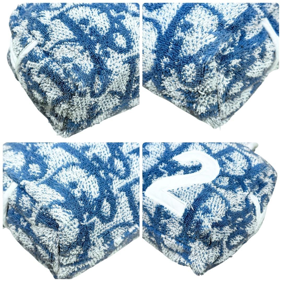 Christian Dior Mini Boston Bag Cotton White Blue Trotter Terry Women's Authentic thumbnail 16