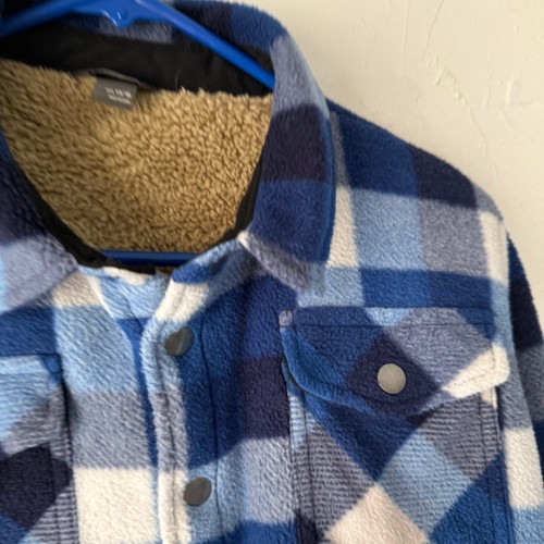 Eddie Bauer Boy's Size Large 12/14 Blue Plaid Sherpa Lined Fleece Button Sweater - Picture 5 of 9