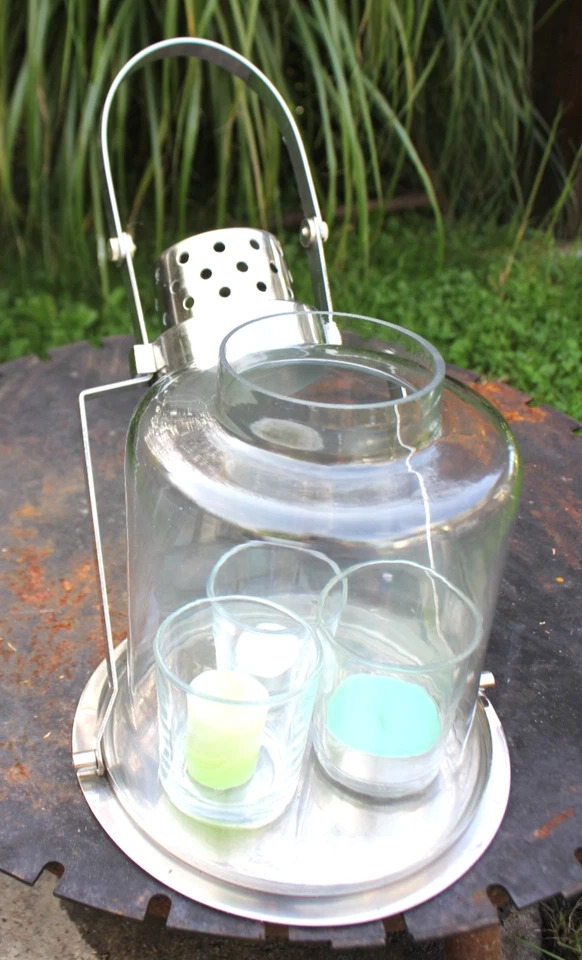 Moderne Laterne Windlicht Kerzenhalter Kerzenständer vermutlich Edelstahl + Glas - Bild 2 von 4